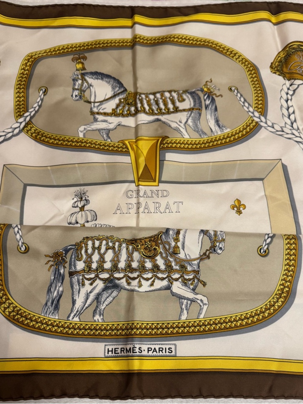 Hermès Paris 'Grand Apparat' Silk Scarf - Gold, Cream, Brown